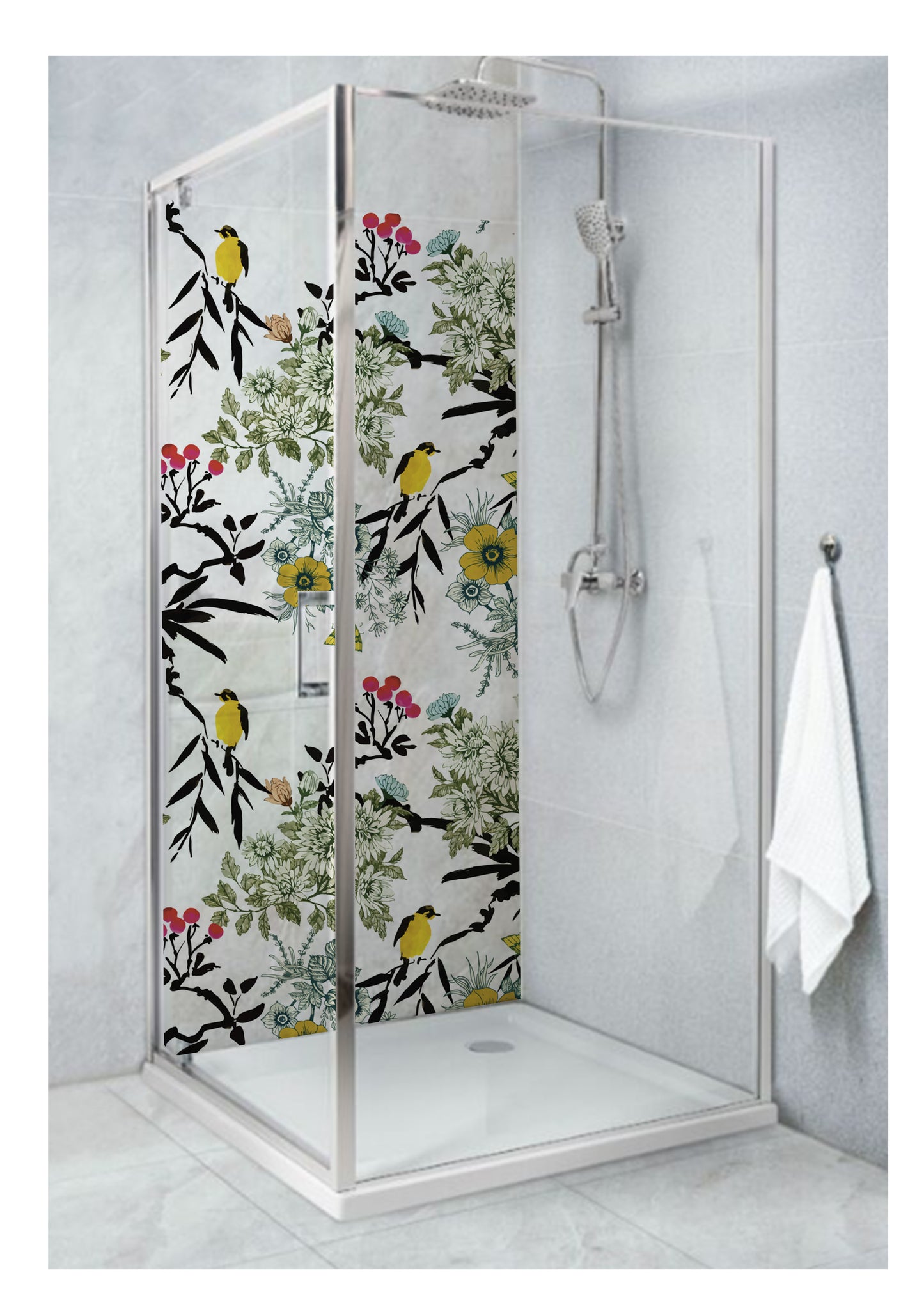 Standard Size Single Shower Panel with Branches & Birds