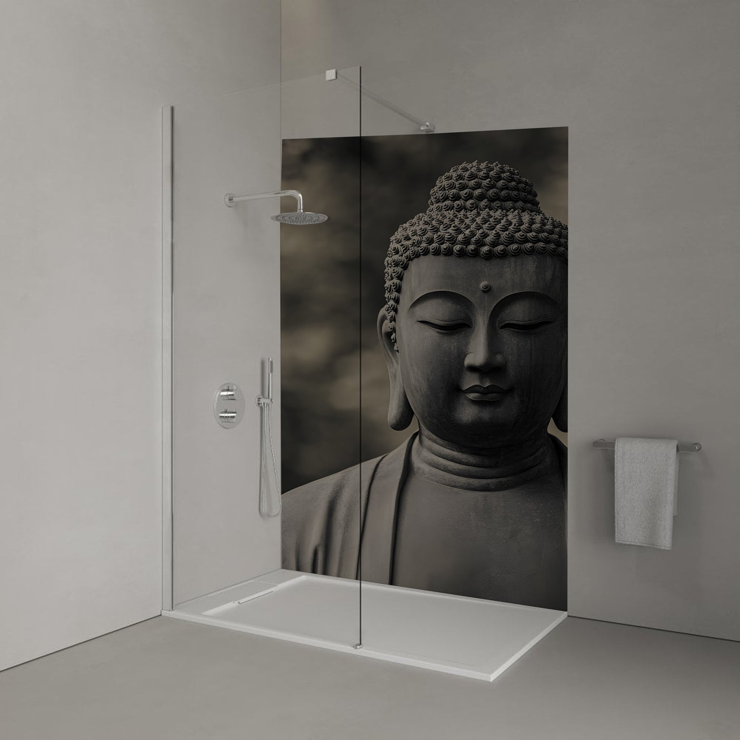 Monochrome Buddha head Shower Panel