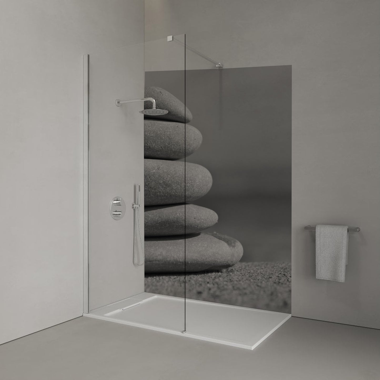 Monochrome Zen Stones left Shower Panel