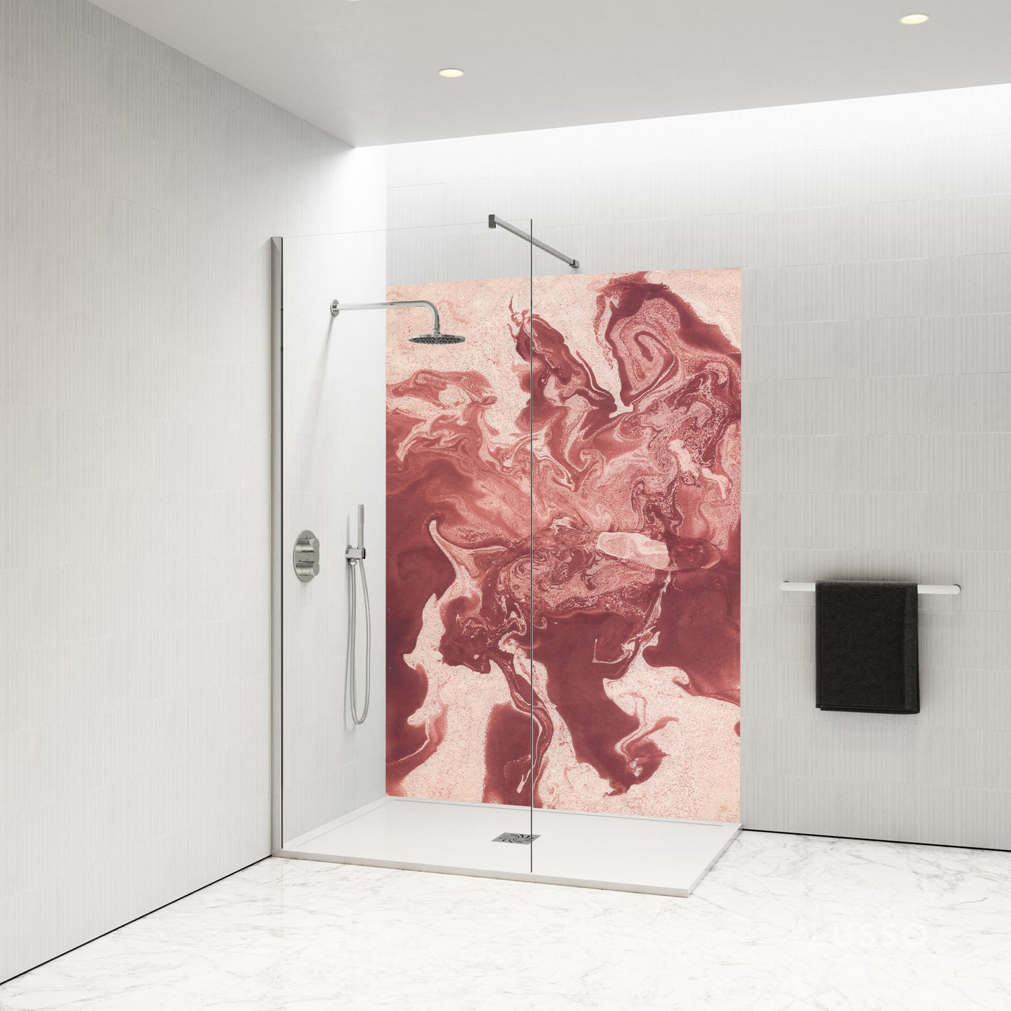 Standard Size Single Shower Panel with Red Ebru