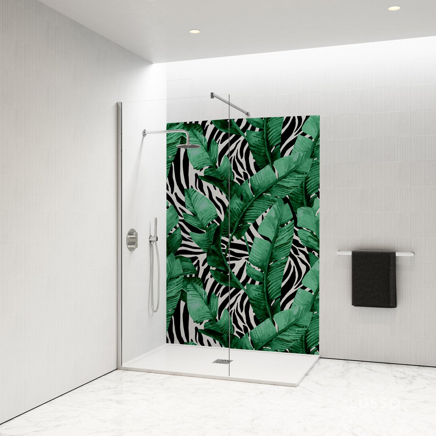 Standard Size Single Shower Panel with Green Leaves and Zebra
