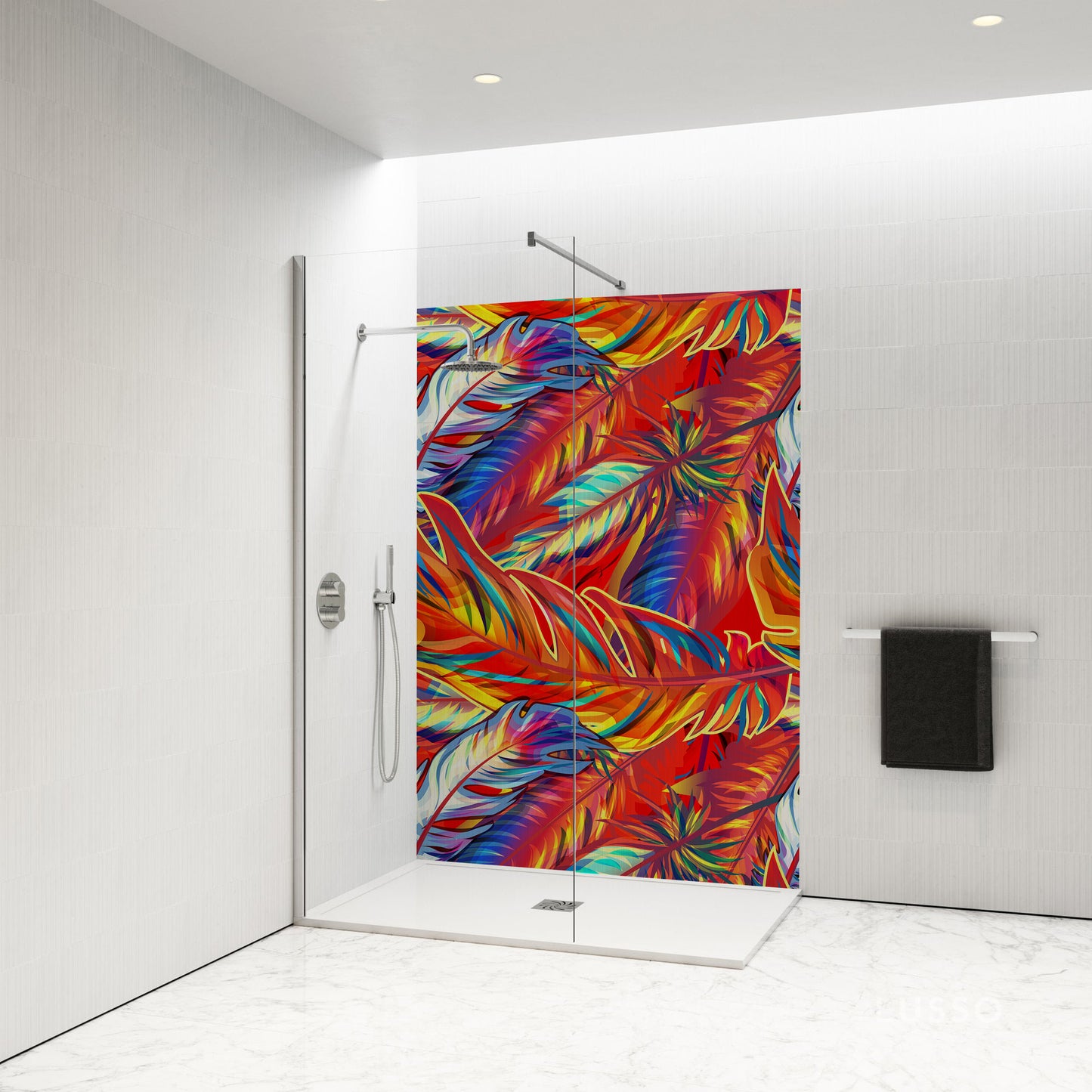 Standard Size Single Shower Panel with Bright Feathers