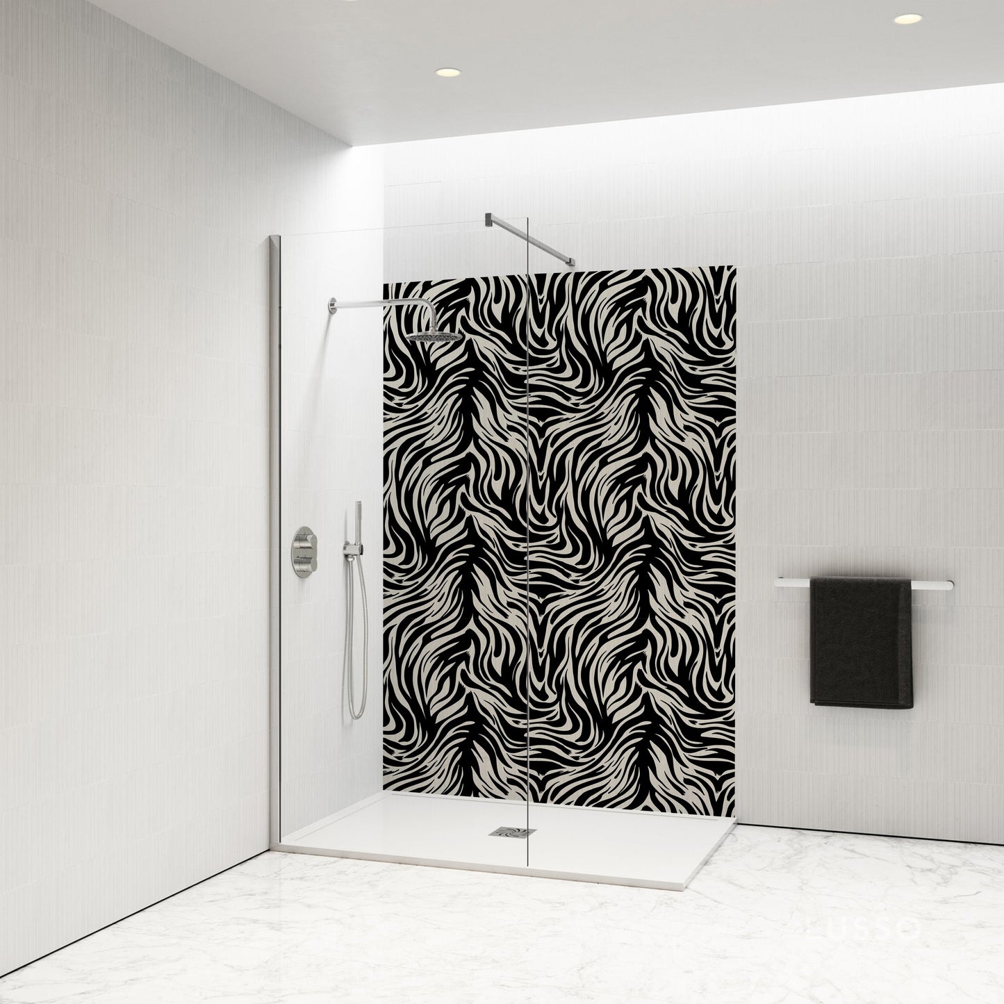 Standard Size Single Shower Panel with Black Swirls
