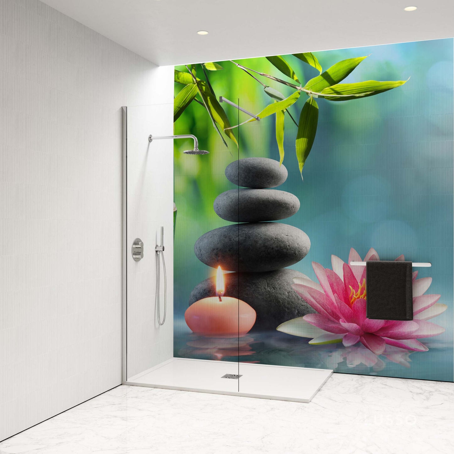 Shower Panel with Bamboo and Stones