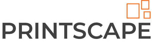 Printscape logo showcasing modern art splashback shower panels ideal for stylish interior design.
