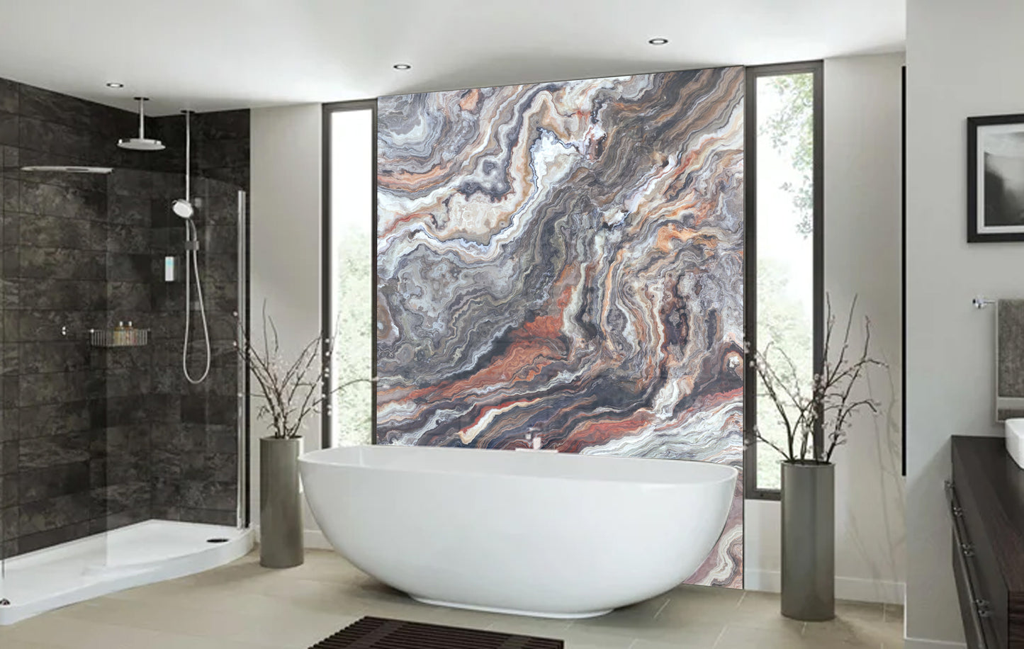 Bathroom Panel with red onyx stone