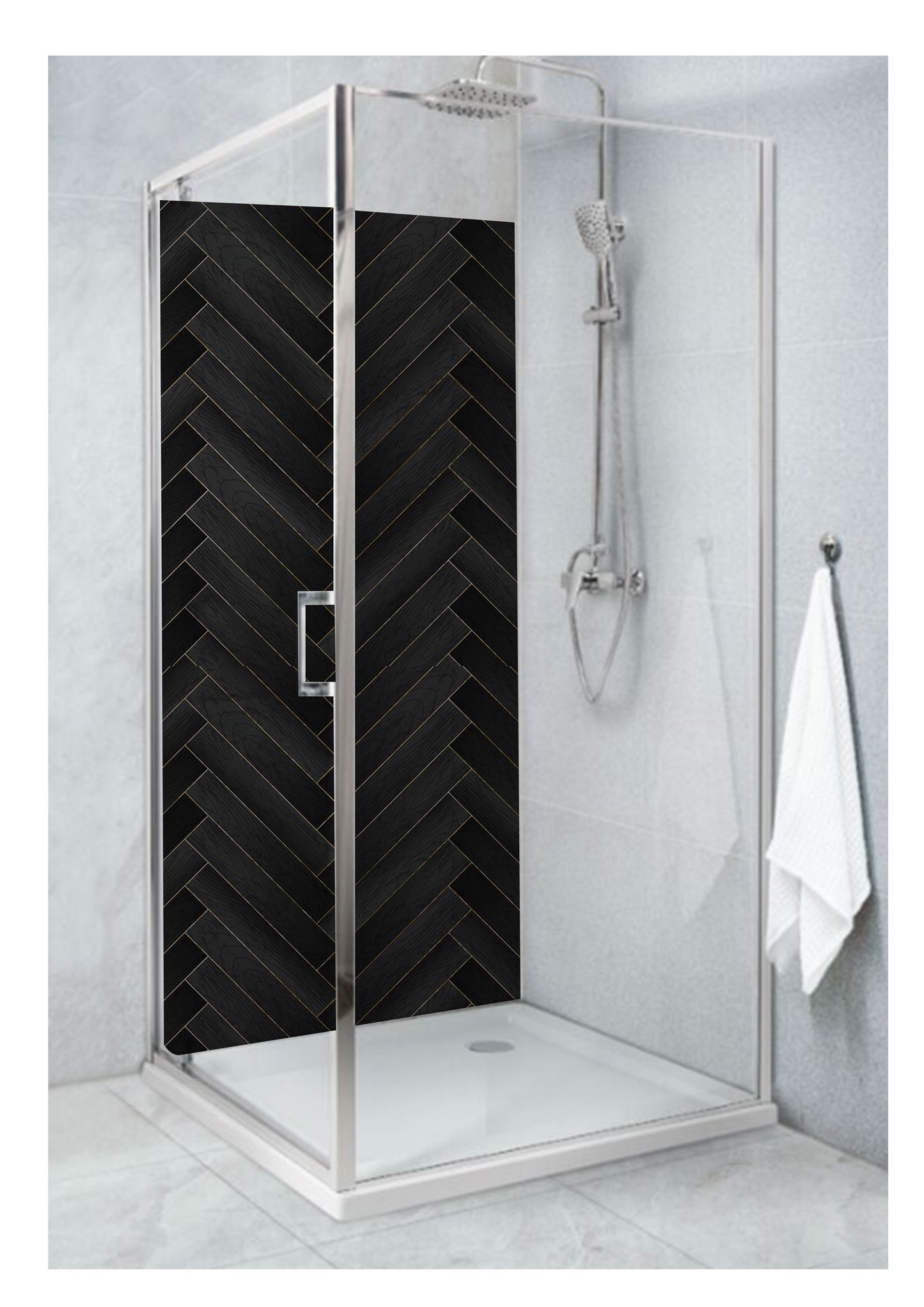 Standard Size Single Shower Panel Black Heron Bone Pattern