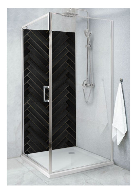 Standard Size Single Shower Panel Black Heron Bone Pattern