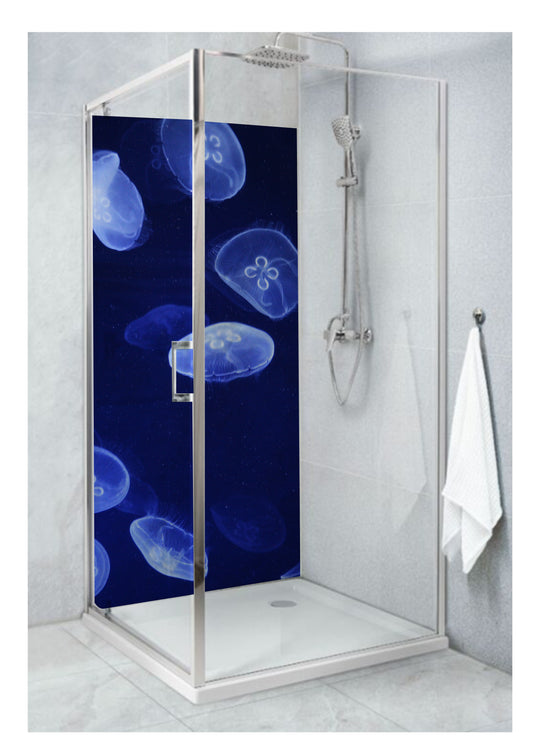 Standard Size Single Shower Panel with Blue Jellyfish