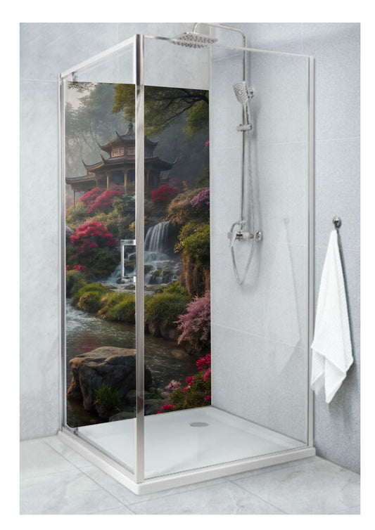 Standard Size Single Shower Panel with Oriental Temple