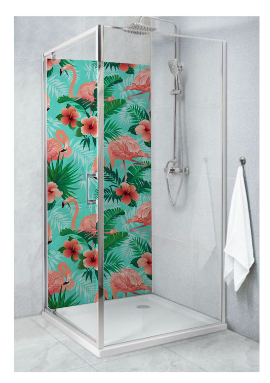 Standard Size Single Shower Panel with Flamingos