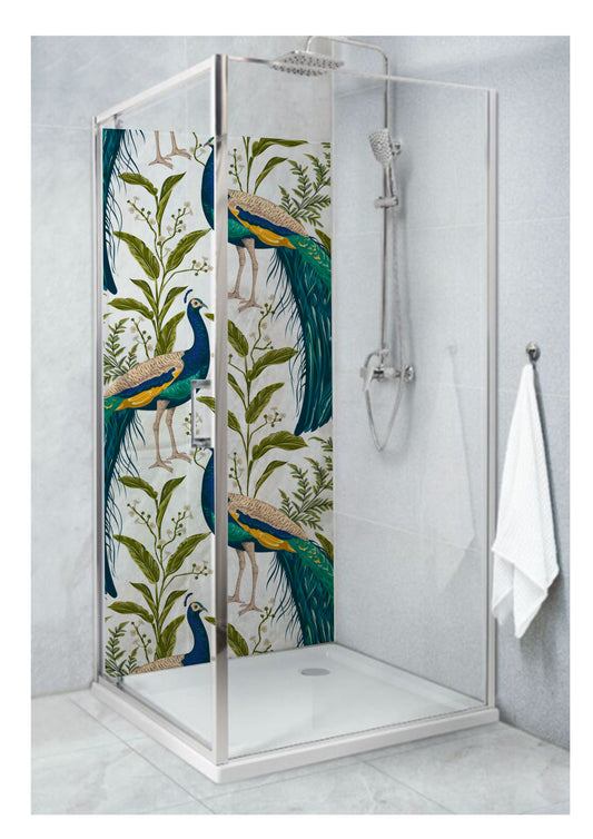 Standard Size Single Shower Panel with Peacocks