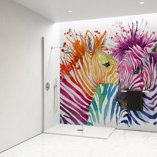 Shower Panel with water colour zebras