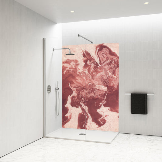 Standard Size Single Shower Panel with Red Ebru