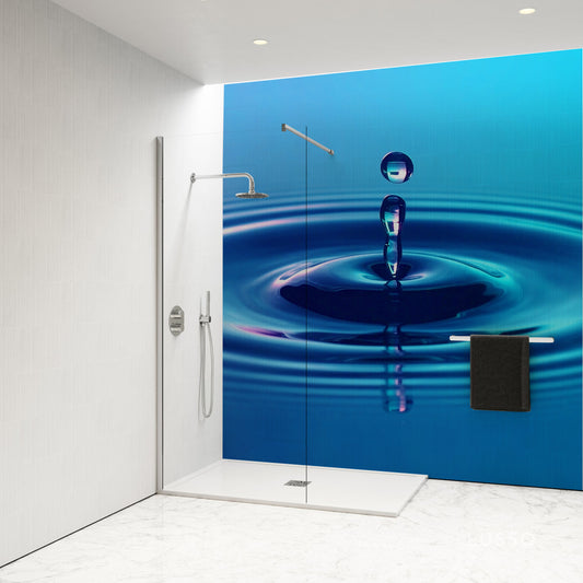 Shower Panel with large water droplet dark blue