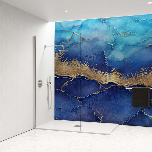 Shower Panel with gold and blue marble effect opulence