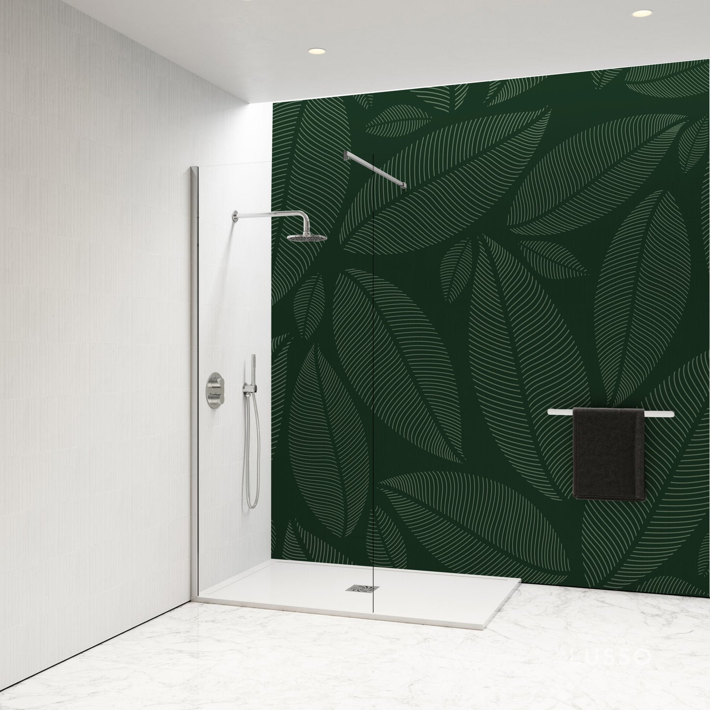 Shower Panel with large dark leaves