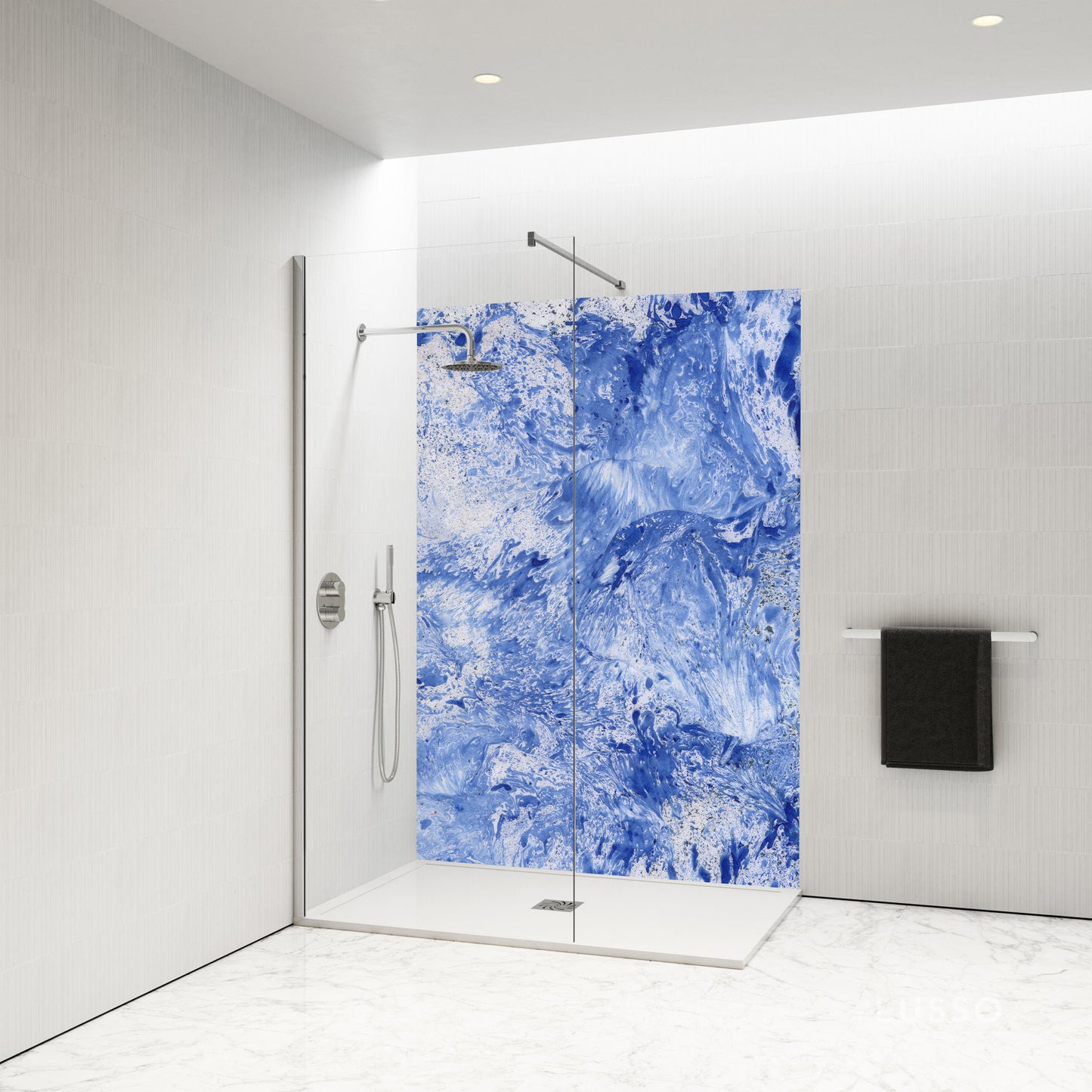 Standard Size Single Shower Panel with Blue and White Ebru