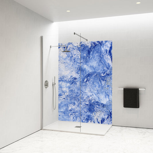 Standard Size Single Shower Panel with Blue and White Ebru