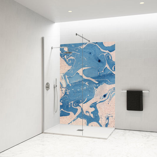 Standard Size Single Shower Panel with Pink and Blue Ebru