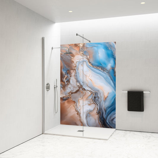 Standard Size Single Shower Panel with Gold and Blue Marbling