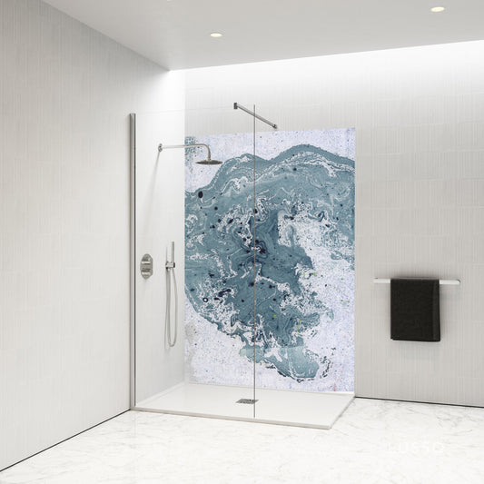 Standard Size Single Shower Panel with Blue Ebru