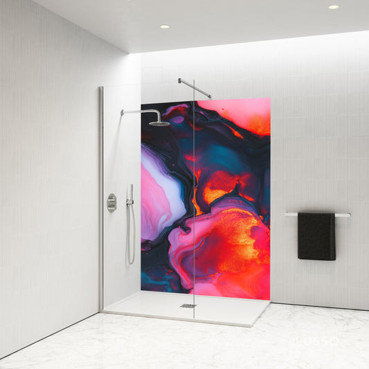 Standard Size Single Shower Panel with Black and Orange Lava