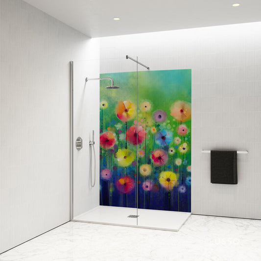 Standard Size Single Shower Panel with Watercolour Flowers