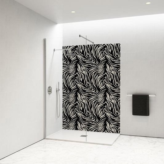 Standard Size Single Shower Panel with Black Swirls
