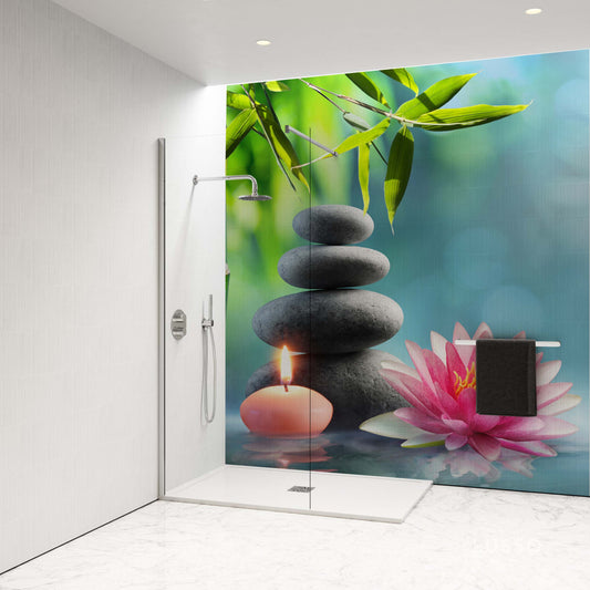 Shower Panel with Bamboo and Stones