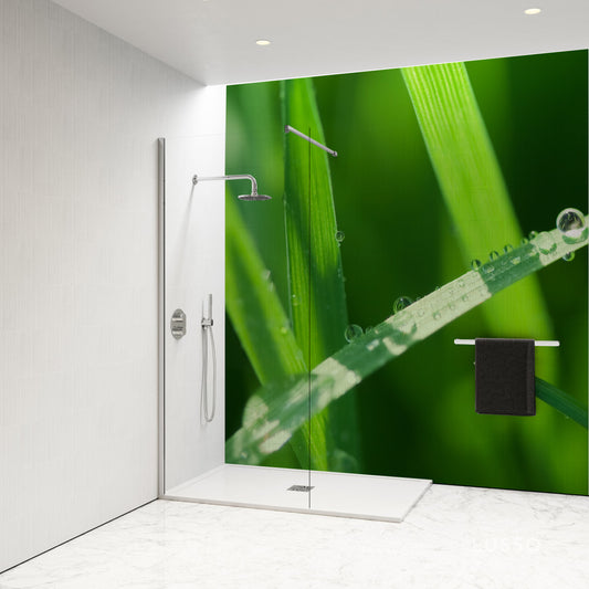 Shower Panel with water drops on a reed